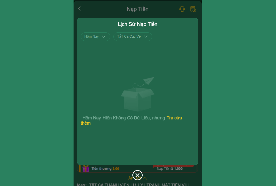 Hướng Dẫn Nạp Tiền EV88 Cực Nhanh, An Toàn 5 Kế bên nút liên hệ CSKH là nút mở Lịch sử nạp tiền EV88