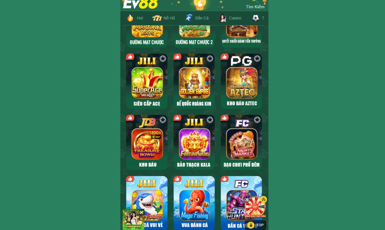 EV88 25 Sảnh game nổ hũ tại nhà cái EV88